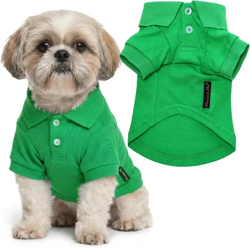 Miniatura 27 de Parisian Pet Polo para perro – Camisa de algodón transpirable en amarillo sólido – Ropa de verano tipo pullover con cuello abotonado para perros