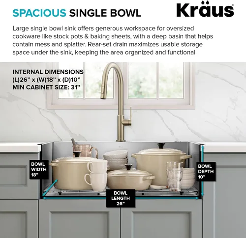 Miniatura 6 de KRAUS Standart PRO KHT300-28 - Fregadero de cocina de acero inoxidable de 28 pulgadas, calibre 16, cuenco individual de 2 agujeros, de acero