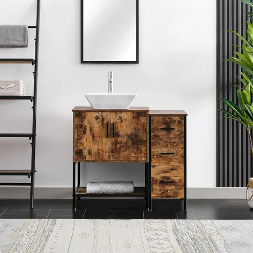 Miniatura 11 de eclife Combo de Tocador de Baño de 36" con Lavabo, Gabinete Moderno de Soporte de Metal con Estante Inferior y Gabinete Lateral de Almacenamiento