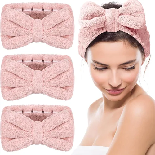 Miniatura 10 de Diadema de toalla de 3 piezas para mujer, diadema de maquillaje para lavar la cara, maquillaje de spa, diadema de microfibra con lazo para la ducha