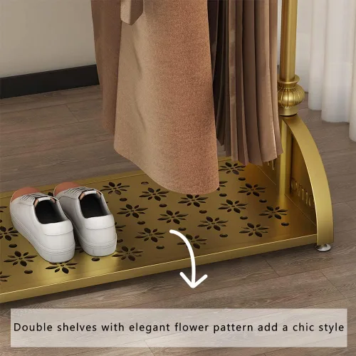 Miniatura 4 de Perchero de Ropa Dorado, Perchero de Ropa Industrial para Colgar Ropa con Estantes Dobles Independiente Multifuncional de Servicio Pesado Perchero