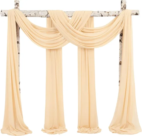 Miniatura 16 de Cortinas de arco de boda, 8 paneles de 28" x 20 pies, cortinas de tela de gasa blanca para ceremonia y recepción Blanco