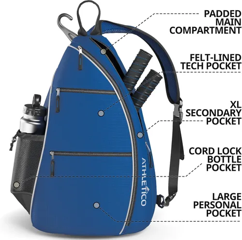 Miniatura 2 de Athletico - Bolsa de hombro cruzada - Mochila para Pickleball, Tenis, Racketball y viajes para hombres y mujeres Azul