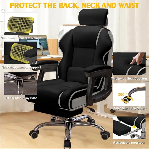 Miniatura 5 de Executive Office Chair Reclining with Footrest Ergonomic Computer Desk with Lumbar Support Big and Tall Home High Back Gaming Chair for Office Home