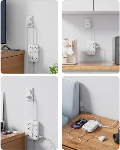 Miniatura 8 de Extensor de enchufe plano con cable de 12 pulgadas, protector contra sobretensiones, adaptador divisor de enchufe de extensión de enchufe plano, 12