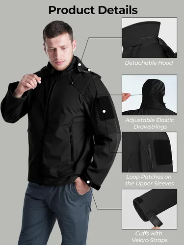 Miniatura 6 de Chaqueta impermeable de softshell para hombre, resistente al viento con forro polar para invierno con capucha, ligera y cálida