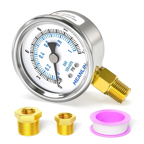 Miniatura 29 de MEANLIN MEASURE Medidor de presión en seco de acero inoxidable de 0 ~ 200 psi, esfera de cara NPT de 2 pulgadas, impermeable para compresor de aire