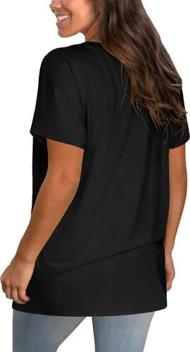 Miniatura 24 de Geifa Camisetas de manga corta con cuello en V para mujer, camisetas casuales de verano con bolsillo
