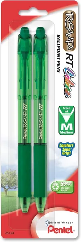 Miniatura 20 de Pentel RSVP RT Colors - Bolígrafo retráctil de punta redonda, línea mediana, barril, tinta rosa, paquete de 2 unidades (BK93CRBP2P)