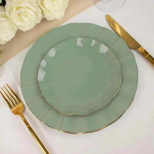 Miniatura 97 de Tableclothsfactory Paquete de 10 platos redondos de plástico negro de 6 pulgadas para ensalada de postre, platos desechables con borde ondulado
