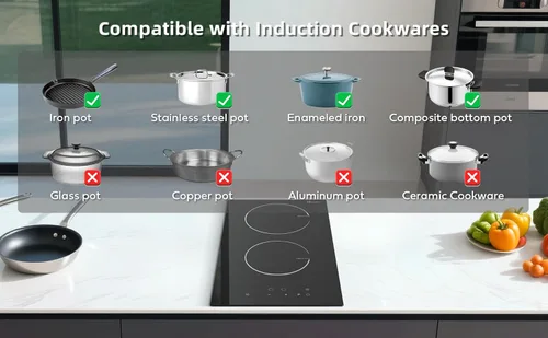 Miniatura 3 de Placa de inducción de 12 pulgadas, 220 V ~ 240 V, 2 quemadores, 3500 W, estufa eléctrica doble integrada de 12 pulgadas, cocina de encimera