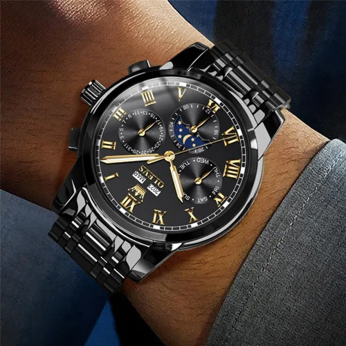 Miniatura 3 de OLEVS Relojes para hombre automático mecánico de cuerda automática reloj de pulsera multifunción calendario impermeable luminoso