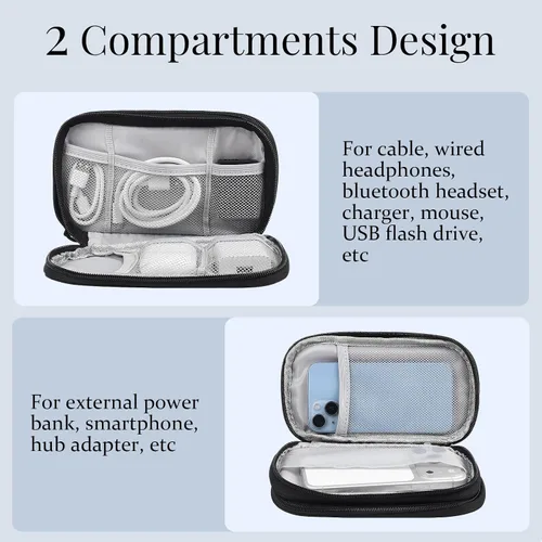 Miniatura 4 de Bolsa de viaje para electrónica de viaje, bolsa organizadora de accesorios electrónicos negros, bolsa organizadora de cables de viaje para cable