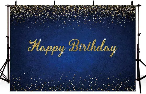 Miniatura 6 de AIBIIN Fondo de cumpleaños azul oscuro de 7 x 5 pies, pancarta de fondo de feliz cumpleaños azul oscuro con puntos dorados para fotografía, fondo
