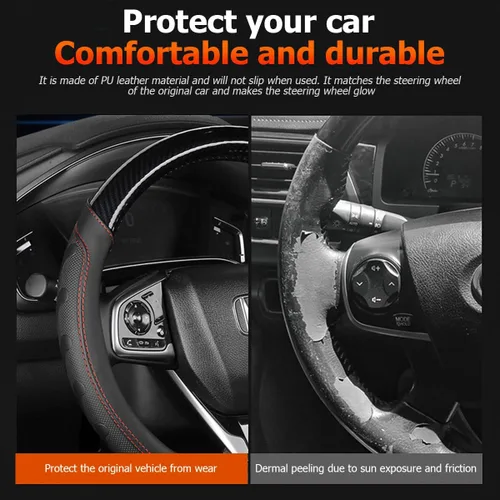 Miniatura 4 de Zpana Funda para volante de automóvil, 14.96 pulgadas, patrón de fibra de carbono 3D transpirable, protector de volante con forro antideslizante