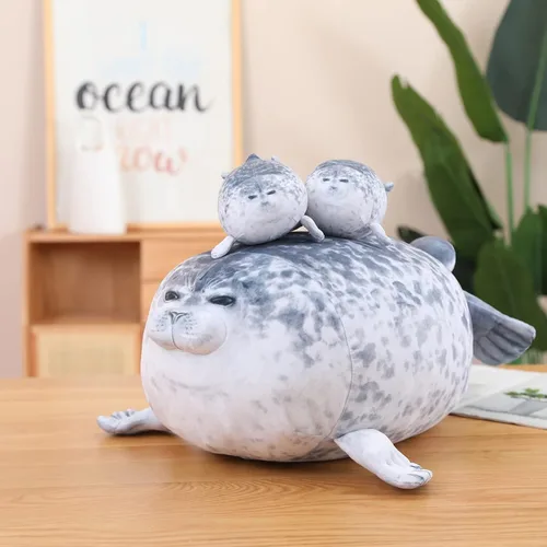 Miniatura 3 de SQEQE Chubby Seal Almohada de peluche con 4 peluches de foca de bebé en su barriga, juguete de peluche de algodón de peluche para niños y adultos