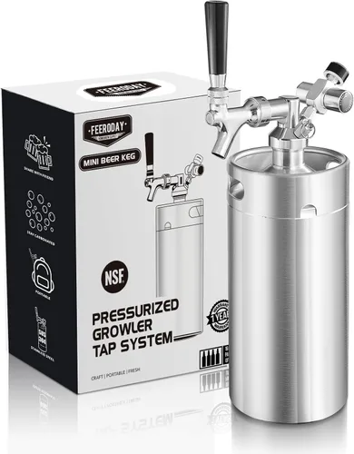 Miniatura 8 de Ferroday Growler de cerveza de acero inoxidable de 128oz 128oz, mini barril portátil de barril (negro)