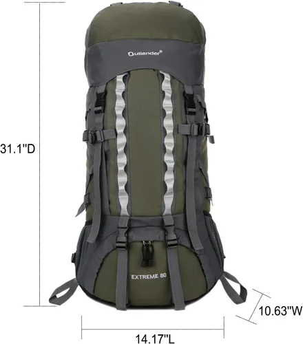 Miniatura 2 de Mochilas de marco interno 80L con cubierta de lluvia Mochila de senderismo al aire libre Bolsa de trekking impermeable, Verde militar, Mochila