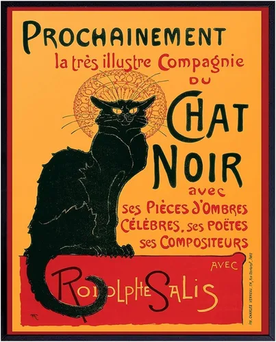 Le Chat Noir - El Gato Negro - Cartel de póster vintage francés de 8x10 - Gatos de Steinlen - Arte de pared de gato - Linda decoración de habitación