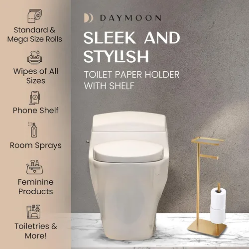 Miniatura 2 de Day Moon™ Soporte de Papel Higiénico Dorado Soporte de Papel Higiénico Independiente con Almacenamiento - Soporte de Papel Higiénico y Porta