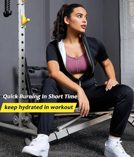 Miniatura 4 de Junlan Traje de Sauna para Mujer, Mono de Sudar con Cuello Redondo, Camisa de Atrapamiento de Calor para Mujer, para Entrenamiento y Deportes