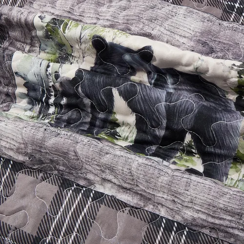 Miniatura 7 de Virah Bella Juego de ropa de cama King Lodge de 3 piezas, juego de edredón reversible rústico con fundas de almohada decorativas, panel familiar