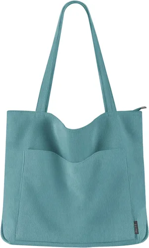 Miniatura 10 de Prite Bolsa de pana para mujer, bolsa de hombro grande con cremallera y bolsillos para la universidad, trabajo, viajes, compras