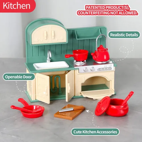 Miniatura 2 de TAKIHON Muebles para Casa de Muñecas, Juego de Juguetes de Cocina y Baño, Juego de Refrigerador y Lavadora para Niños, Accesorios en Miniatura