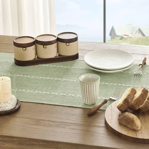 Miniatura 5 de ZeeMart Camino de Mesa Trenzado a Rayas Estilo Granja, Caminos de Mesa Verde Salvia Rústico 72 Pulgadas de Largo Decoración Boho para el Hogar
