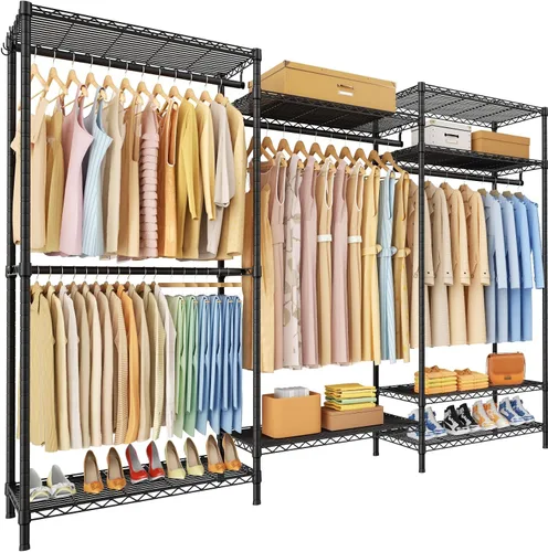 Miniatura 12 de Ulif E13 Perchero de Ropa de Servicio Pesado (Con 4 Barras Colgadoras y 8 Estantes) Percheros Independientes para Colgar Ropa, Organizador de Closet