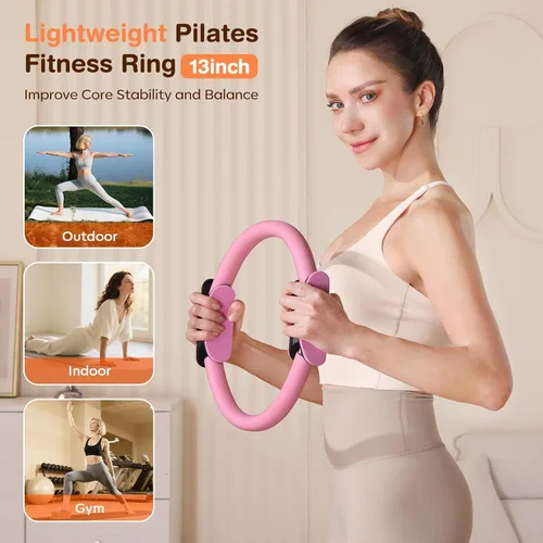 Miniatura 2 de Pilates Kit 13Pcs Home Pilates Essentials Workout Kit with 13" Ring, 10" Ball and Resistance Bands for Women at Home Pilates Equipment Set for Rosa