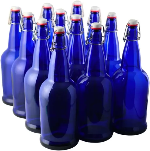 Miniatura 9 de FastRack Botellas de vidrio Swing Top de 33 onzas, paquete de 12, botellas de vidrio con tapa abatible ámbar con tapas herméticas, botellas