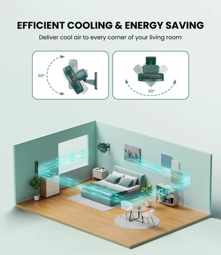Miniatura 4 de LEMOISTAR Ventilador de pared de 10 pulgadas con control remoto, oscilación de 90°, 4 velocidades, 4 temporizadores, inclinación ajustable, cable