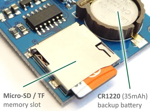 Miniatura 5 de CANADUINO® Mini registrador de datos DS1307, Micro SD, batería de respaldo, I2C, SPI