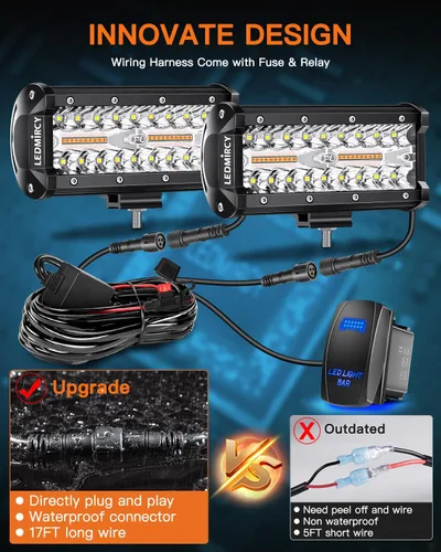 Miniatura 5 de LEDMIRCY Kit de barra de luz LED de 7 pulgadas con interruptor basculante, 6 modos, barra de luz blanca ámbar para todo terreno con función