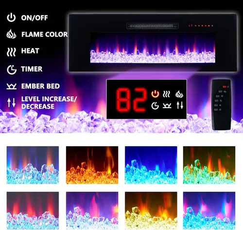 Miniatura 3 de AMERLIFE Soporte de TV Flotante con Chimenea Eléctrica de 36 Pulgadas, Centro de Entretenimiento de Chimenea Montado en la Pared con Acabado de Alto