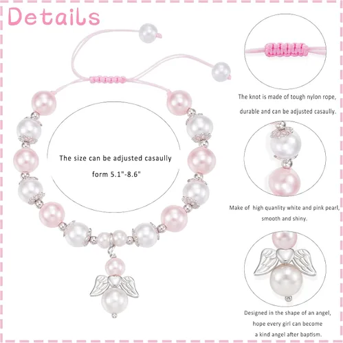 Miniatura 3 de Lanqueen Pulsera cristiana de bautismo para la primera comunión, regalos para niñas, niños, hija, hijo, nieta, nieto, cruz, ángel, pulsera