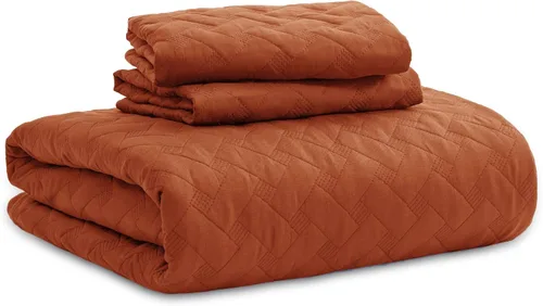 Miniatura 7 de Bedsure Colchas de tamaño Queen - Colchas ligeras tamaño Queen con patrón de tejido de canasta, ropa de cama suave, colcha de edredón rojo y naranja