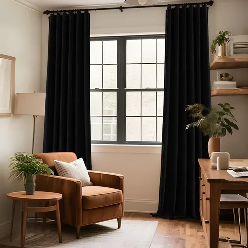 Miniatura 8 de CUCRAF Cortinas opacas de terciopelo negro de 63 pulgadas de largo, con aislamiento térmico, reducción de ruido, bolsillo para barra, cortinas