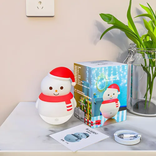 Miniatura 6 de Colorful Life Luz nocturna de silicona de muñeco de nieve, lámpara LED recargable activada por pat, luz de noche ambiental suave para dormitorio
