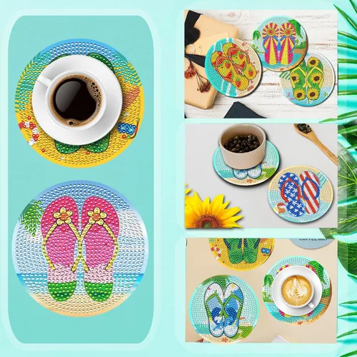 Miniatura 3 de JeCuiK 8 posavasos de pintura de diamante para manualidades, posavasos de diamantes con soporte, divertidos kits de pintura de diamantes