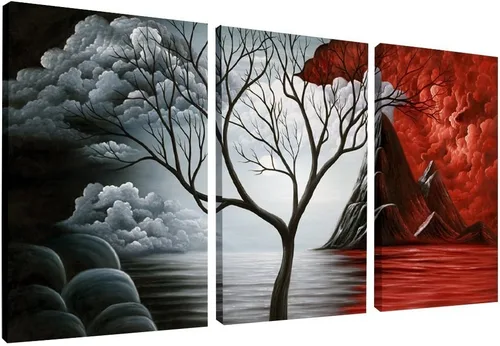 Miniatura 9 de Wieco Art Arte de pared enmarcado, arte de pared de árbol de nube, impresión HD de pinturas al óleo, paisaje, impresiones en lienzo para decoración