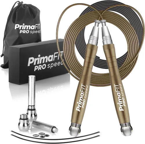 PrimaFIT Jump Rope Pro Speed Skipping Rope Adjustable Adult Jumping Rope Weighted Aluminium Handles for Double Dutch Boxing Workout Crossfit Bronze