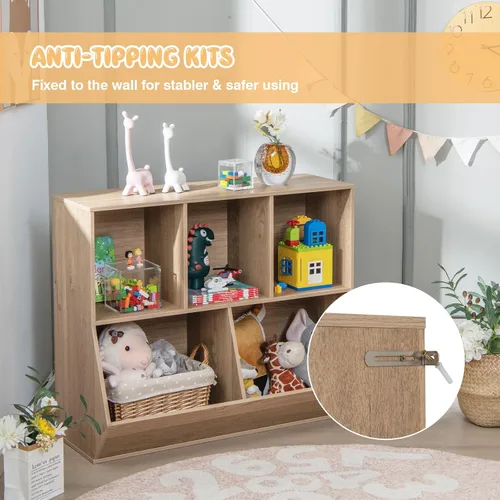 Miniatura 6 de Kids Bookshelf and Toy Organization,5 Cubby Open Wooden Playroom Organization and Storage, Toddler Bookshelf for Kid’s Room Bedroom Nursery