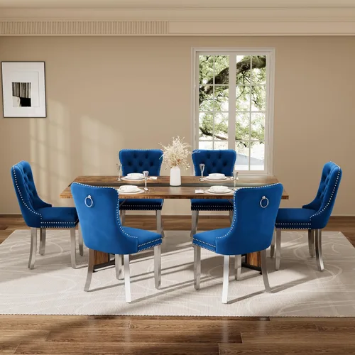 Miniatura 15 de Juego de mesa de comedor de 5 piezas con 4 sillas, mesa de comedor rectangular de madera de 71 pulgadas con sillas de comedor de terciopelo, tablero