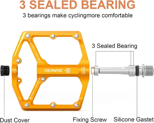 Miniatura 4 de Pedales de bicicleta de carretera/montaña - Pedales de bicicleta de 3 rodamientos - Pedales planos mecanizados CNC de 9/16 pulgadas con clavos