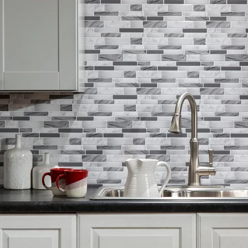 Miniatura 2 de Tack Tile Pelar y pegar protector contra salpicaduras de vinilo (mosaico mixto gris)
