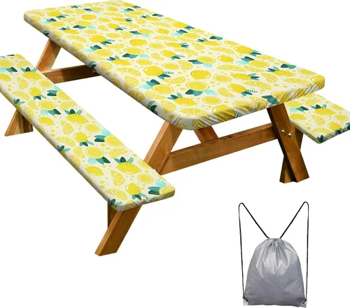 Miniatura 9 de Mantel de mesa de picnic con fundas de banco de 6 pies, 3 piezas, impermeable, resistente al viento, mantel de camping estético con bolsa