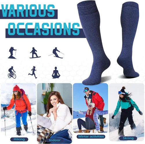 Miniatura 6 de DoSmart Calcetines altos de invierno para mujer, cálidos, de lana, acogedores, gruesos, para senderismo, esquí, cómodos, térmicos, 2 pares