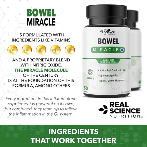 Miniatura 5 de Real Science Bowel Miracle - Suplemento de apoyo intestinal para comodidad digestiva y bienestar intestinal, con Vinitrox, GABA y vitaminas